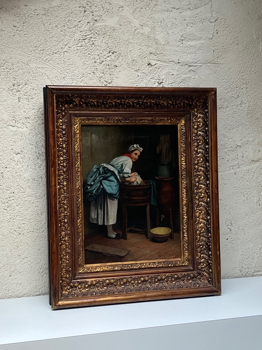 Oil On Canvas, Felicie Audiat “la Lessive”-photo-4