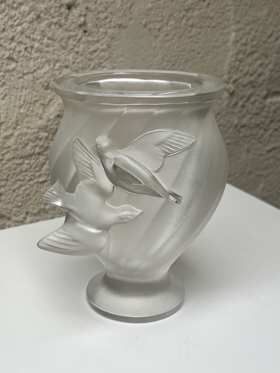 Lalique Vase In Frosted Crystal, Rosine Model