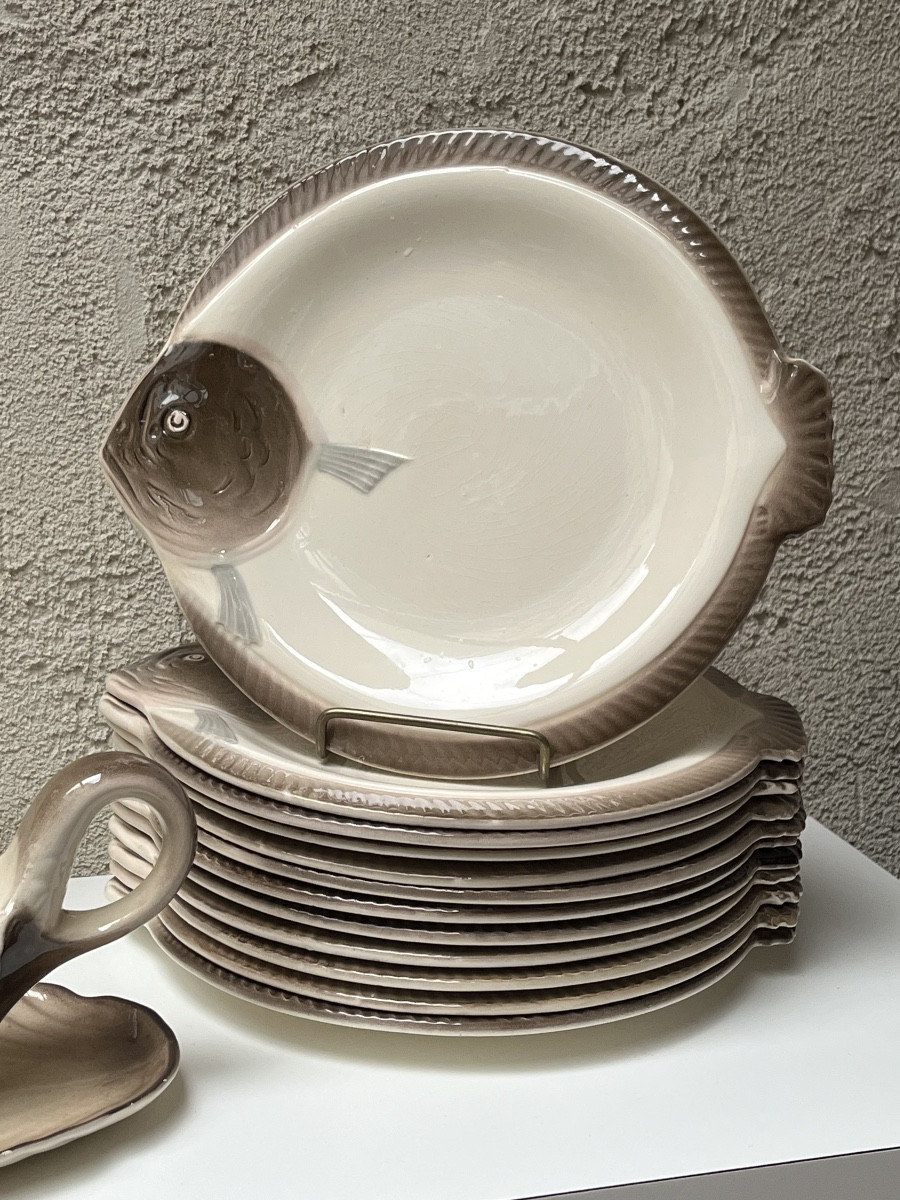 SERVICE A POISSON EN FAIENCE DE LONGWY, MODELE COPENHAGUE-photo-1