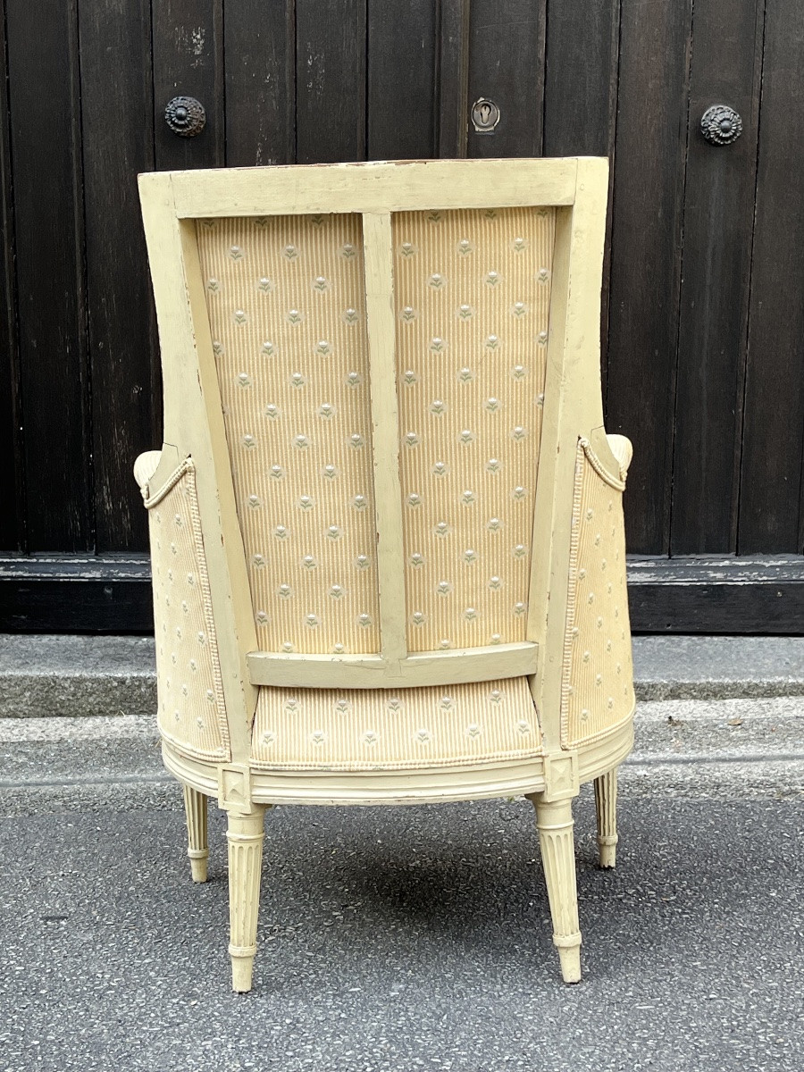 FAUTEUIL BERGÈRE CABRIOLET D'EPOQUE LOUIS XVI, ESTAMPILLE JEAN SIMON-photo-3