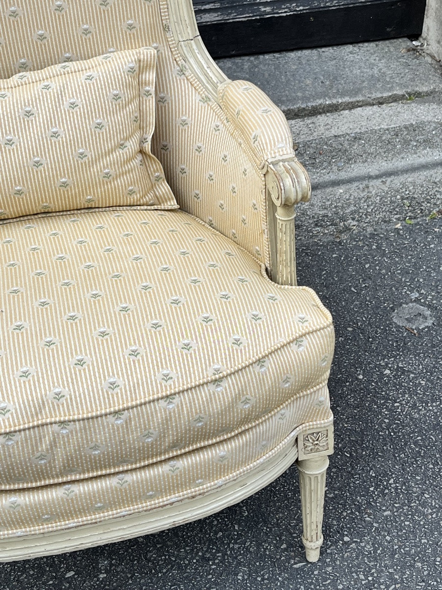 FAUTEUIL BERGÈRE CABRIOLET D'EPOQUE LOUIS XVI, ESTAMPILLE JEAN SIMON-photo-4