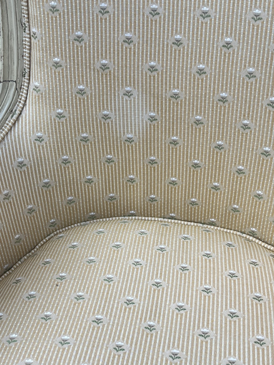 FAUTEUIL BERGÈRE CABRIOLET D'EPOQUE LOUIS XVI, ESTAMPILLE JEAN SIMON-photo-1