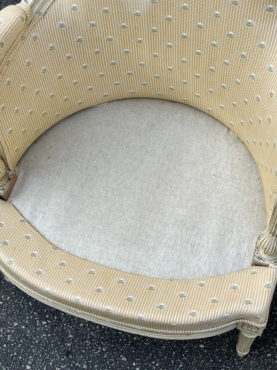 FAUTEUIL BERGÈRE CABRIOLET D'EPOQUE LOUIS XVI, ESTAMPILLE JEAN SIMON-photo-2