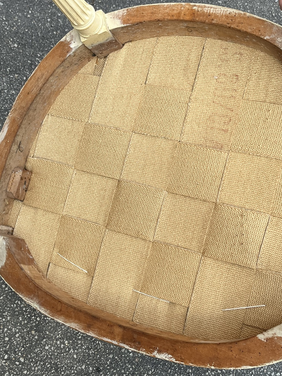 FAUTEUIL BERGÈRE CABRIOLET D'EPOQUE LOUIS XVI, ESTAMPILLE JEAN SIMON-photo-4