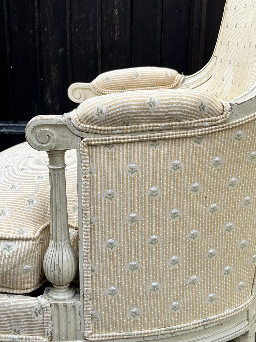 FAUTEUIL BERGÈRE CABRIOLET D'EPOQUE LOUIS XVI, ESTAMPILLE JEAN SIMON-photo-6