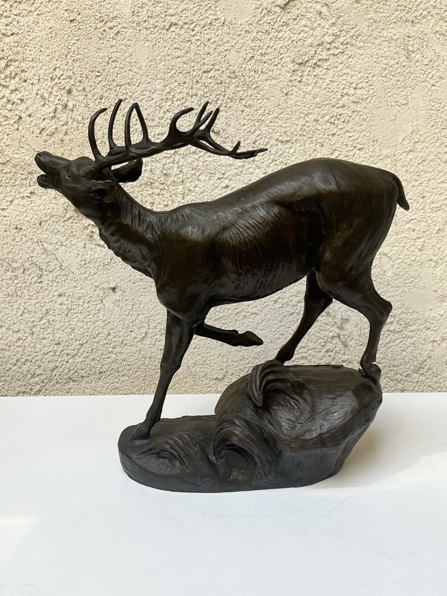 Bronze Subject "the Bell Of The Stag", Prosper Lecoutier-photo-1