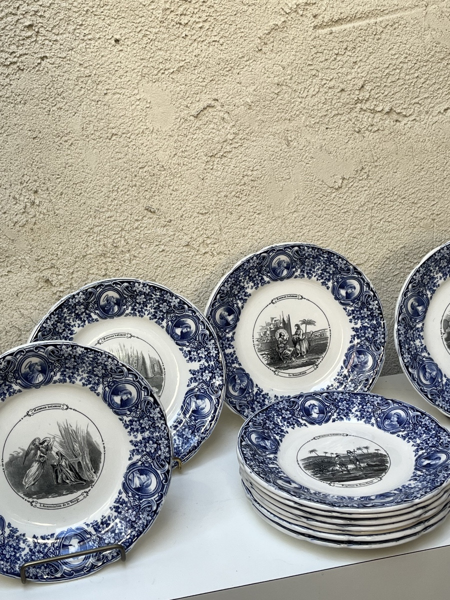 Series Of 12 Earthenware Plates "the New Testament", Sarreguemines-photo-2