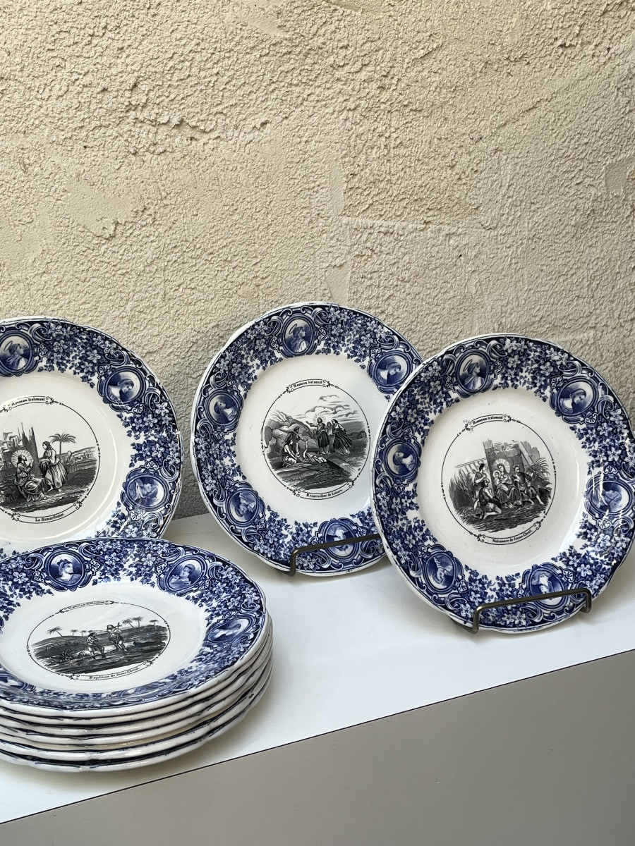 Series Of 12 Earthenware Plates "the New Testament", Sarreguemines-photo-3