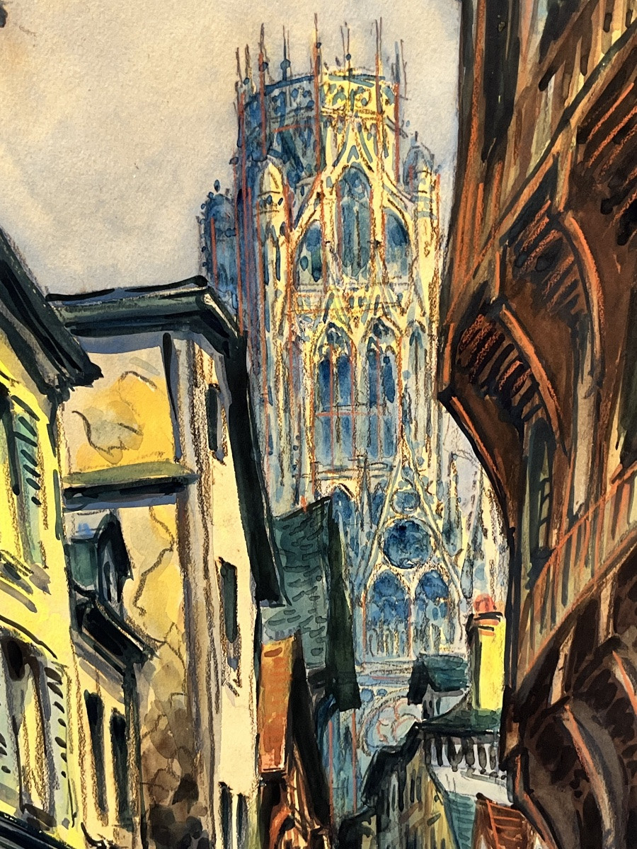 Pierre Le Trividic, Watercolor “the Carhedral Of Rouen”-photo-1