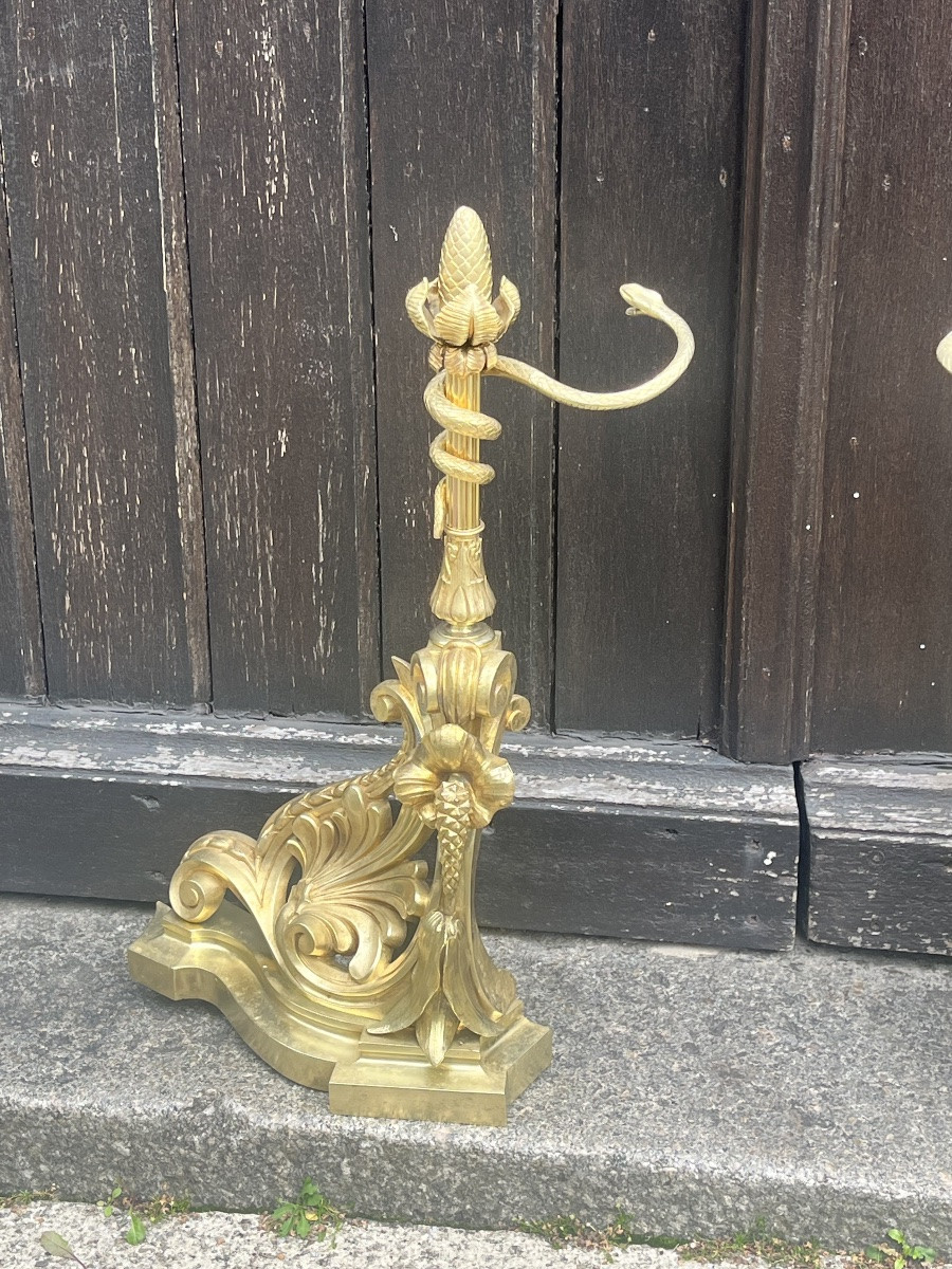 PAIRE DE CHENETS DE STYLE LOUIS XV EN RONZE, XIXe SIECLE-photo-2