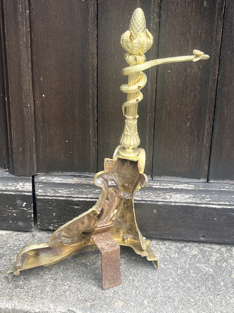 PAIRE DE CHENETS DE STYLE LOUIS XV EN RONZE, XIXe SIECLE-photo-2