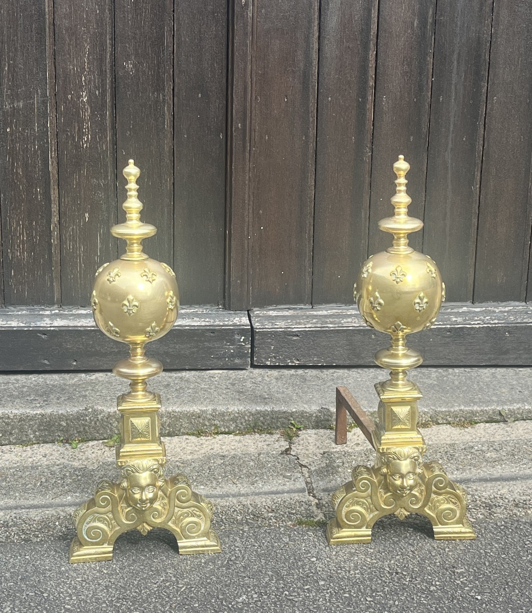 Pair Of Bronze Andiron "marmousets" In The Louis XIV Style, 19th Century