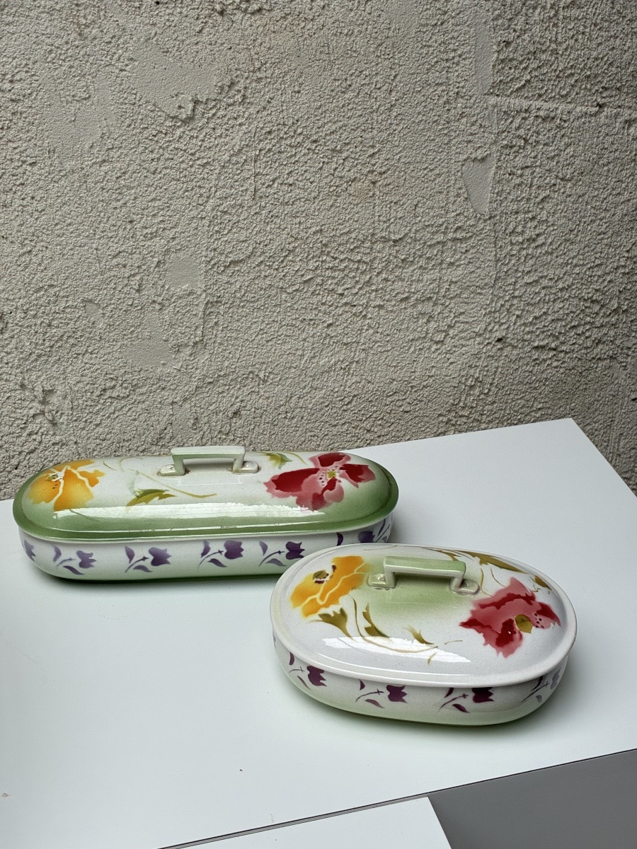 NÉCESSAIRE DE TOILETTE EN FAIENCE DE SARREGUEMINES, ART NOUVEAU -photo-2