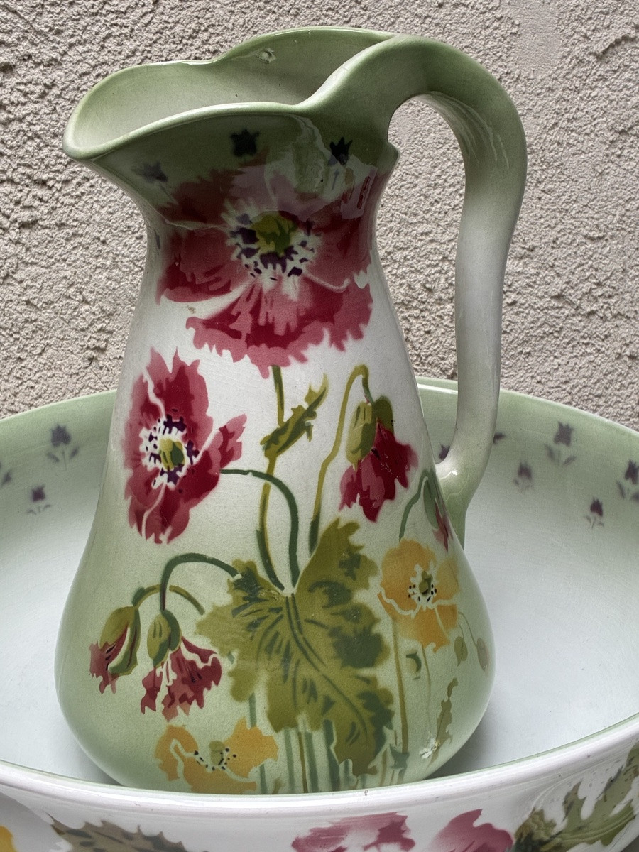 NÉCESSAIRE DE TOILETTE EN FAIENCE DE SARREGUEMINES, ART NOUVEAU -photo-7