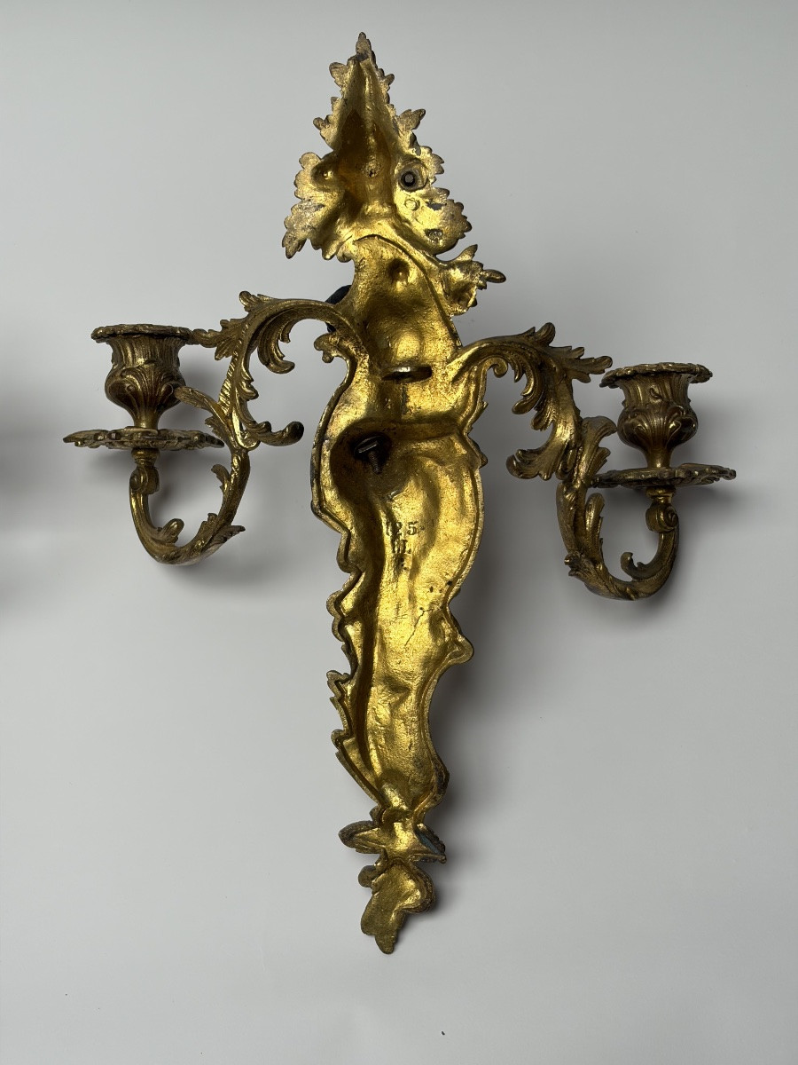 A Beautiful Pair Of Gilt Bronze Wall Sconces Depicted With Cheek Teen In The Louis XV Style-photo-2