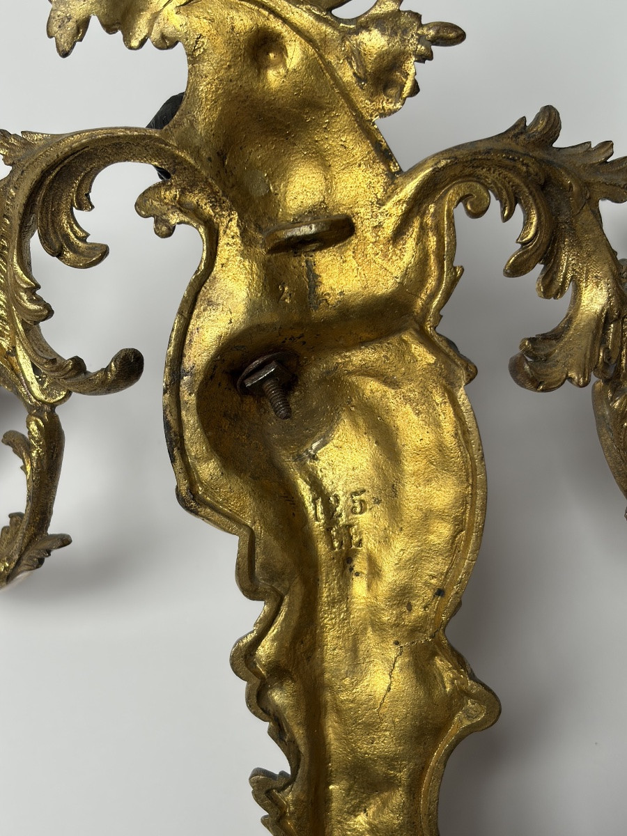A Beautiful Pair Of Gilt Bronze Wall Sconces Depicted With Cheek Teen In The Louis XV Style-photo-3