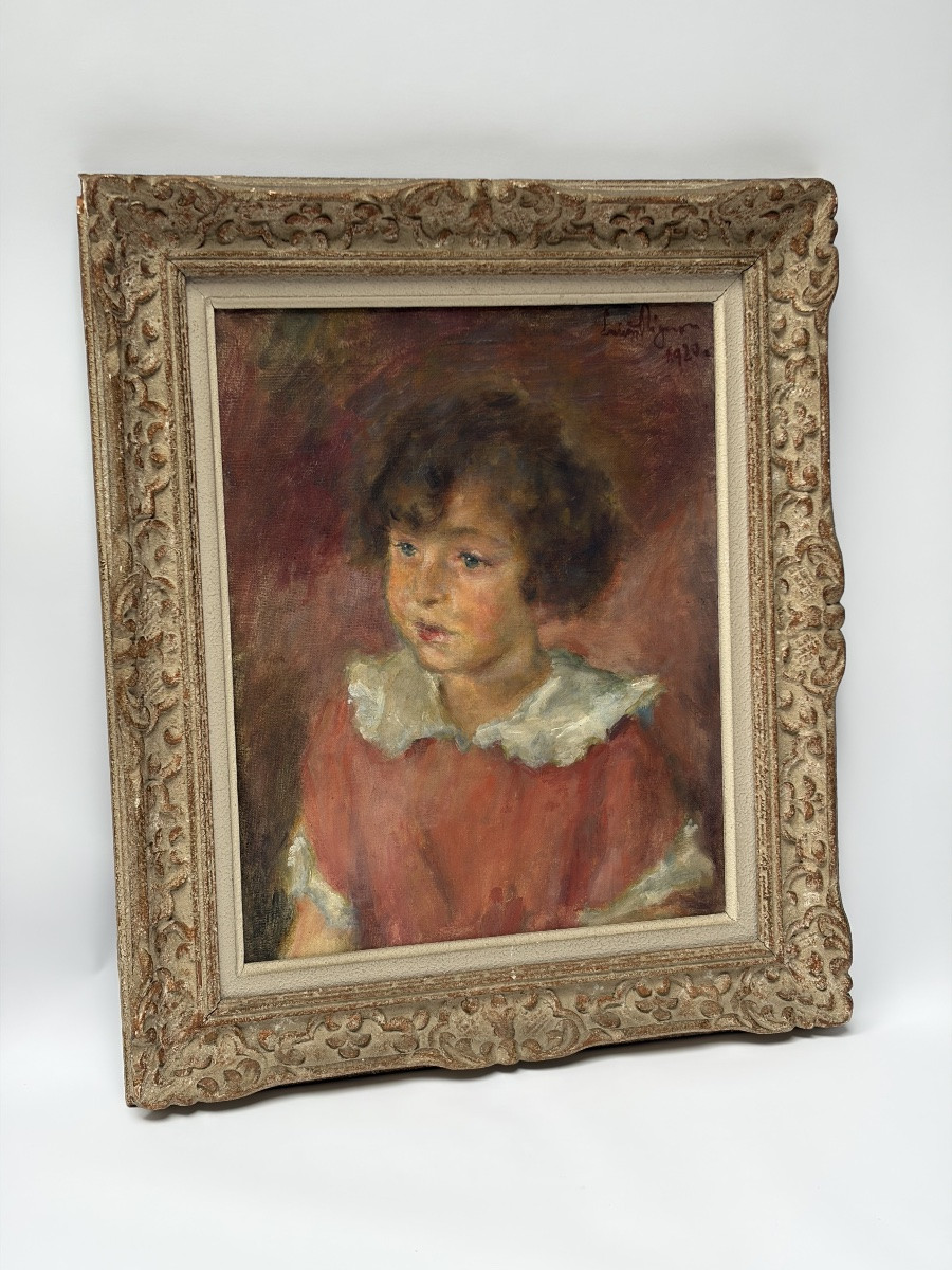Oil On Canvas, Lucien Mignon, Portrait Of A Child-photo-2