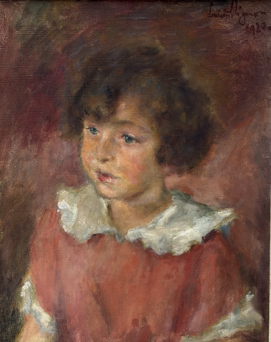 Oil On Canvas, Lucien Mignon, Portrait Of A Child-photo-3