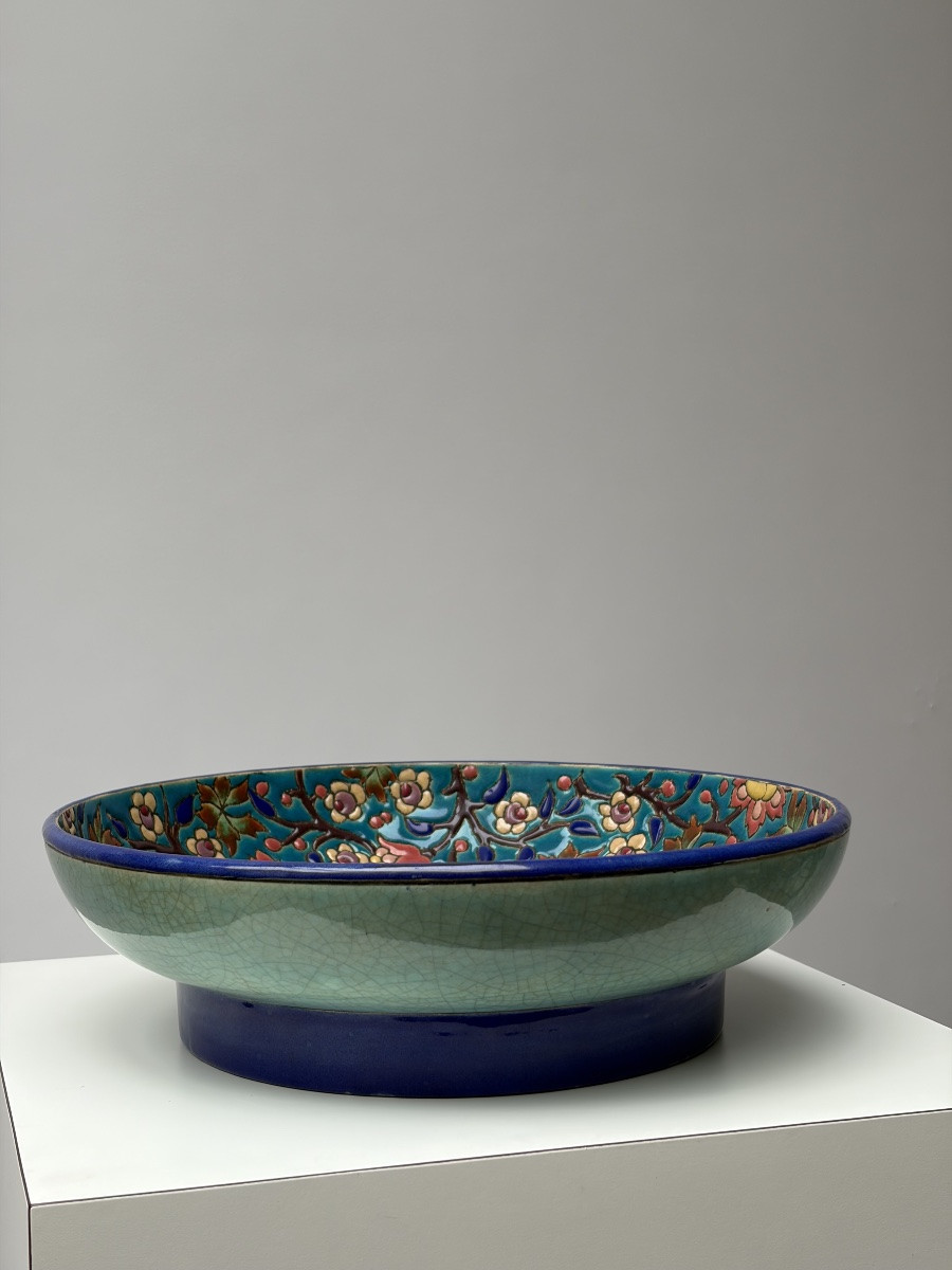 Longwy Enamel Bowl Decorated With Flowers And Birds-photo-3