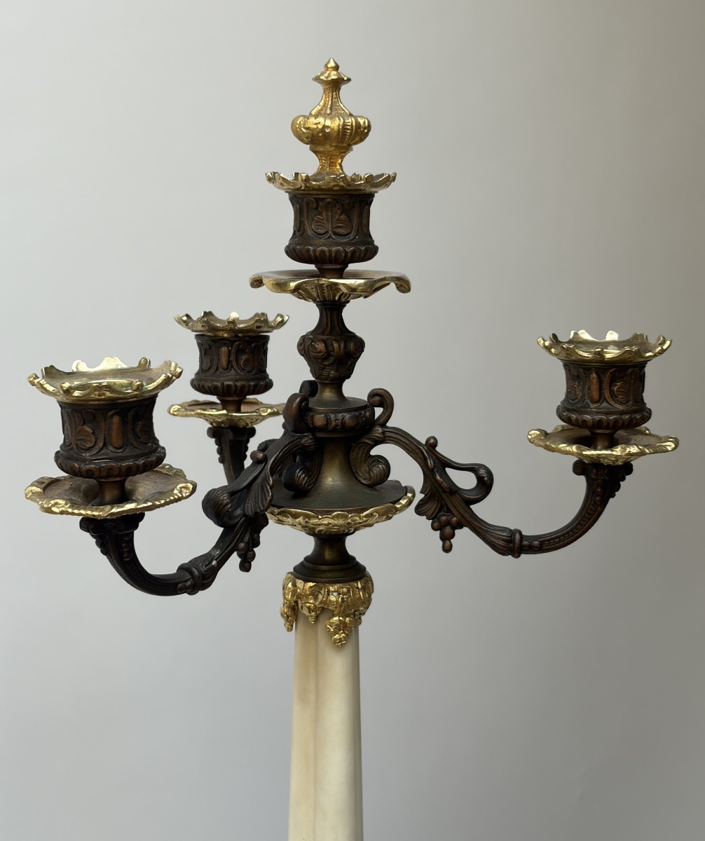 Pair Of Gilt And Patinated Bronze Candelabra, Restoration Period-photo-4