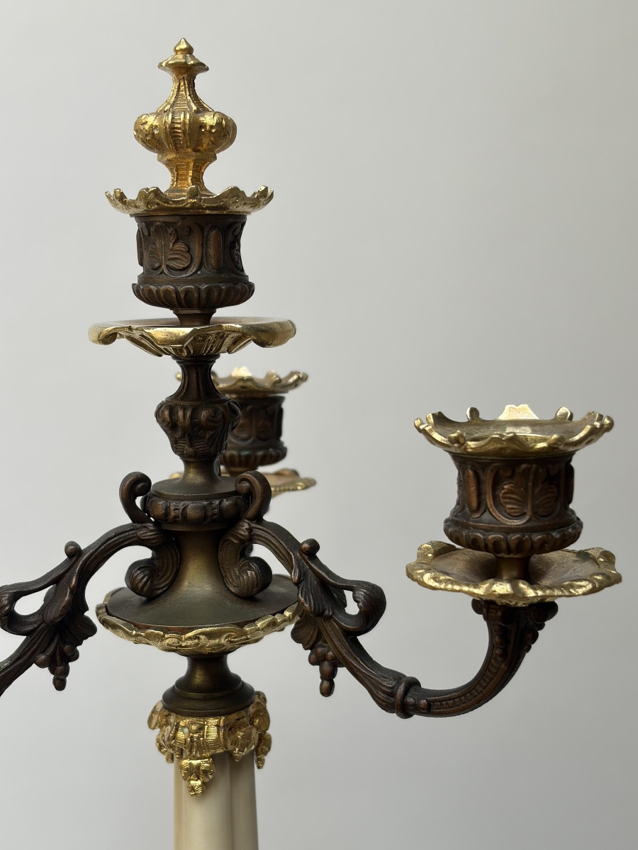 Pair Of Gilt And Patinated Bronze Candelabra, Restoration Period-photo-2