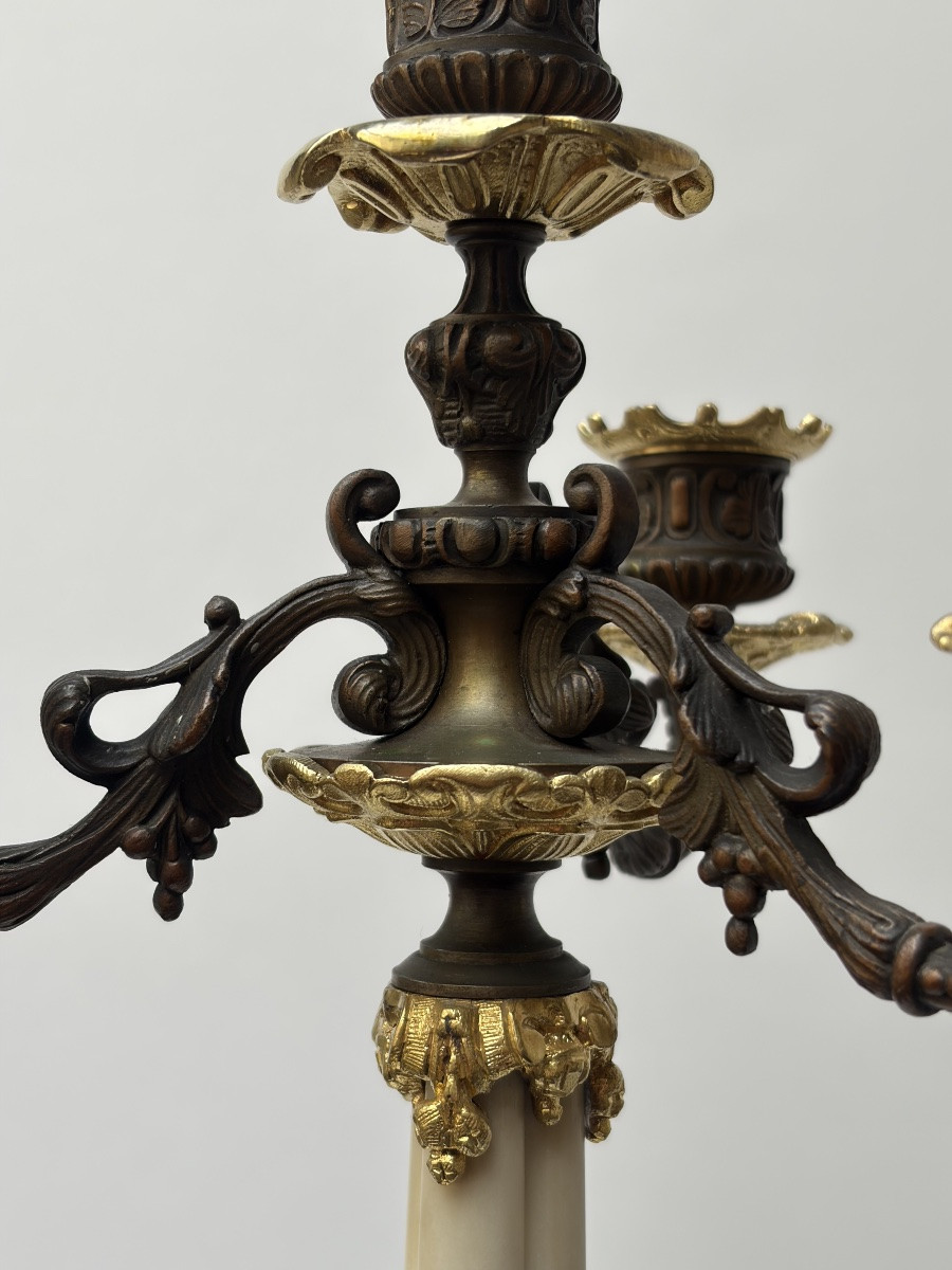 Pair Of Gilt And Patinated Bronze Candelabra, Restoration Period-photo-5