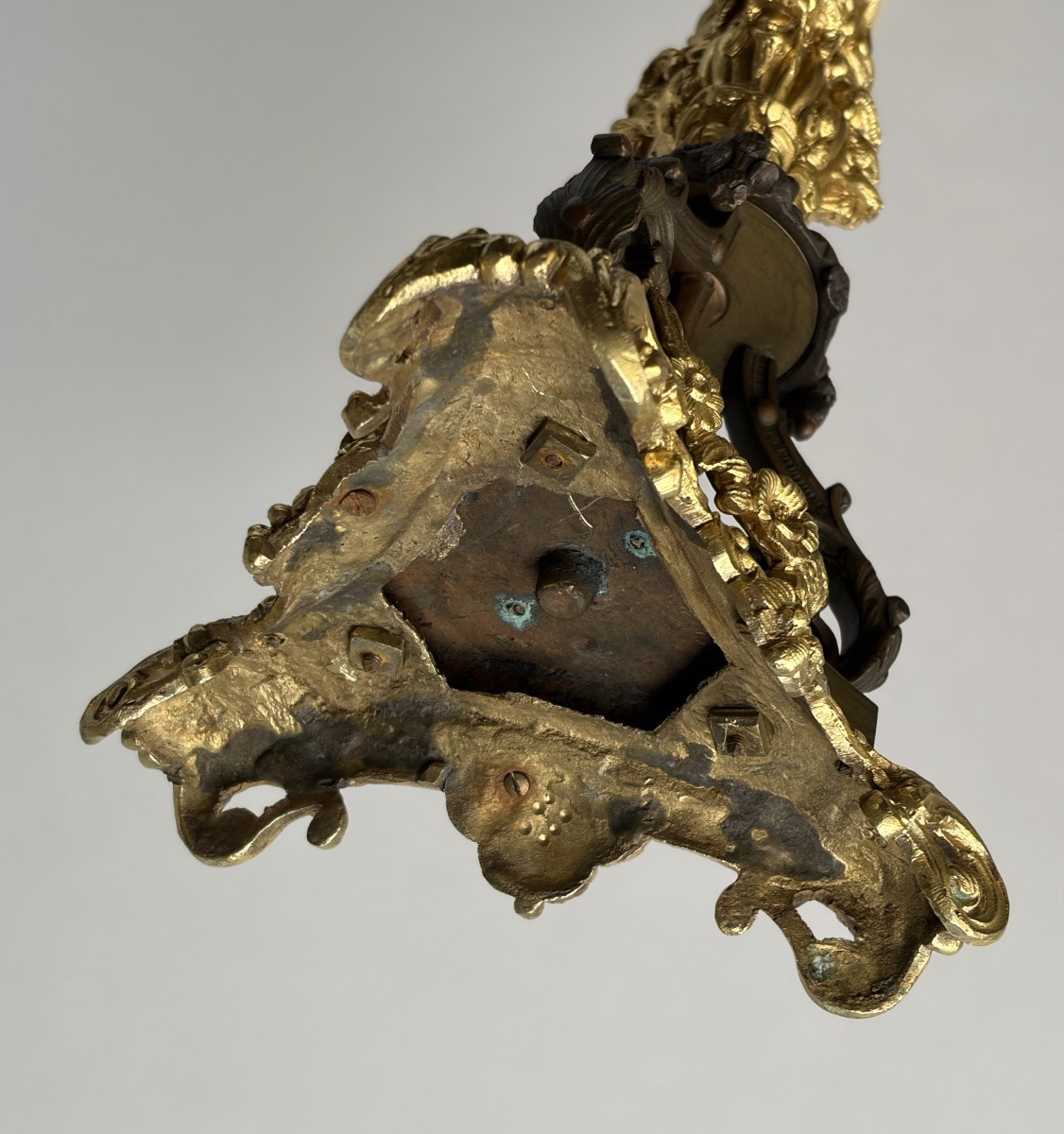 Pair Of Gilt And Patinated Bronze Candelabra, Restoration Period-photo-6