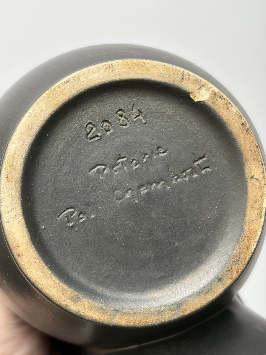 Double-compartment Vase In Black Glazed Ceramic, Pol Chambost-photo-3