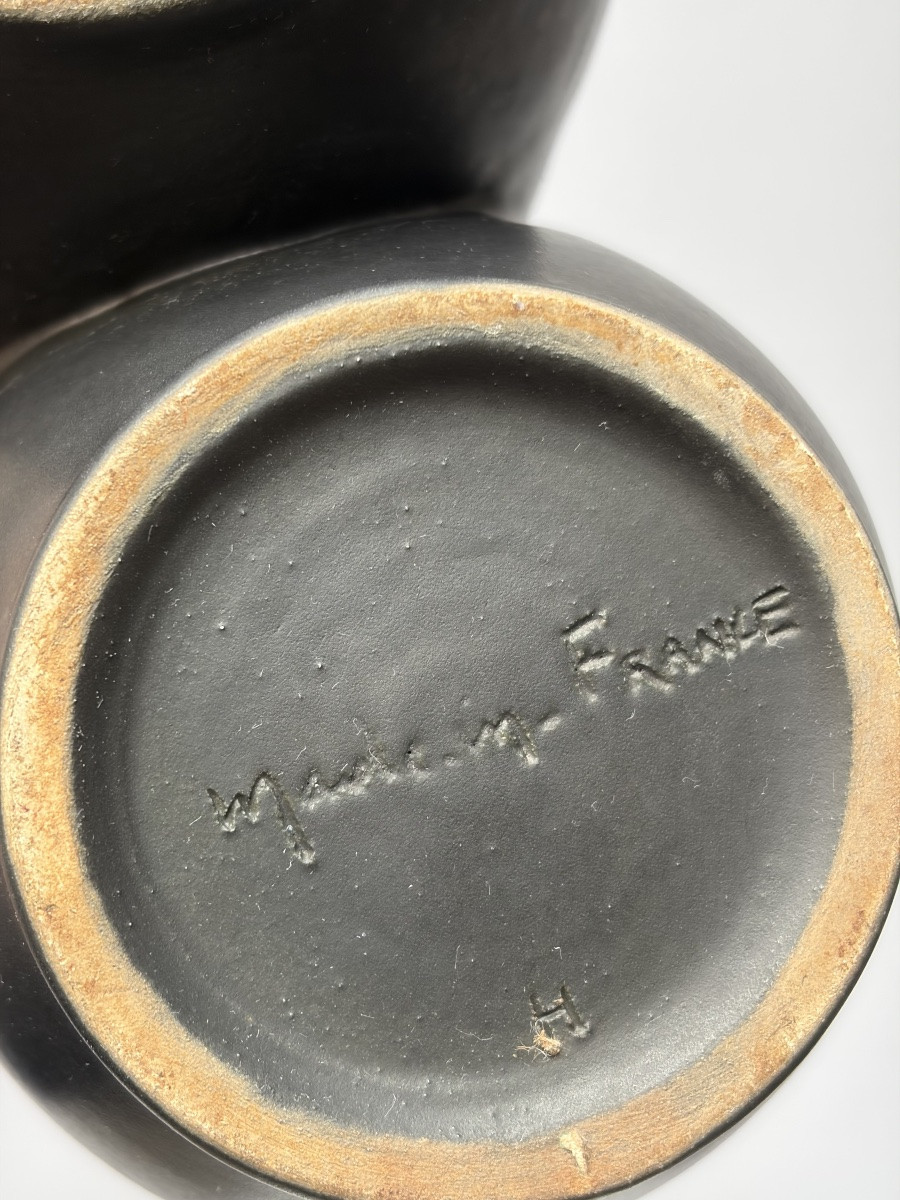 Double-compartment Vase In Black Glazed Ceramic, Pol Chambost-photo-4