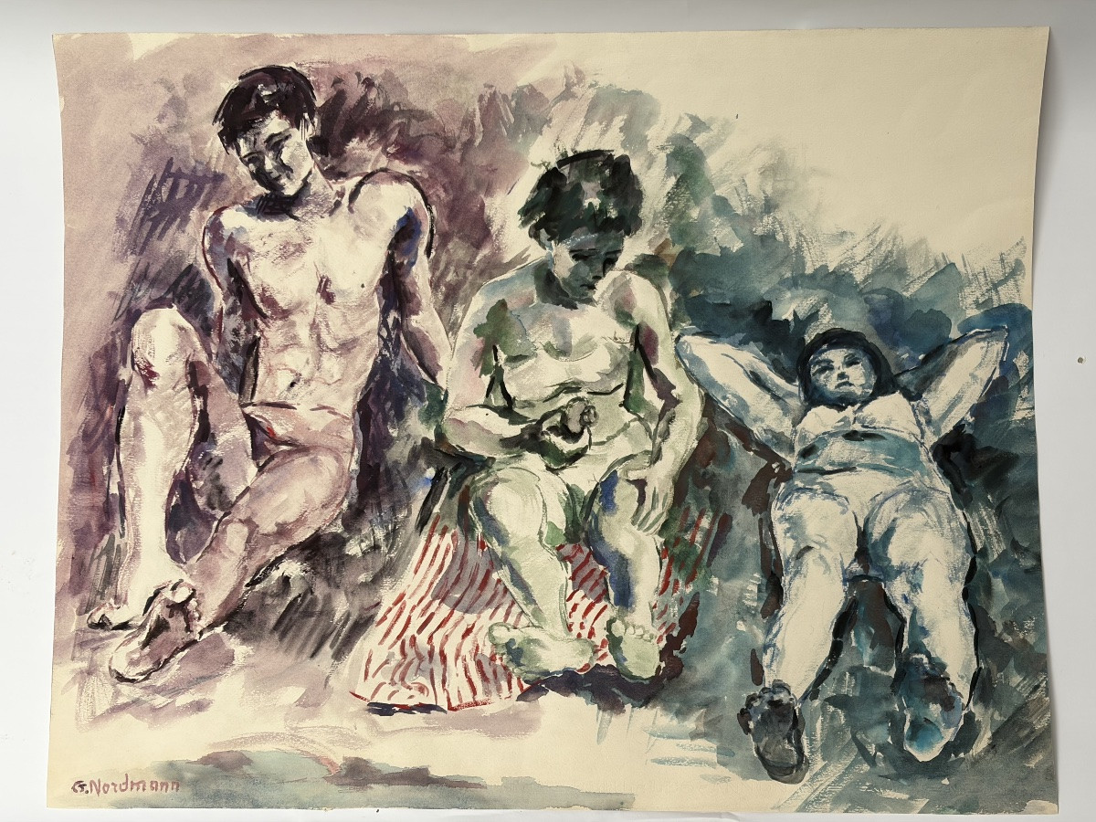 Watercolor, Germaine Nordmann, "summer At The Beach"-photo-2