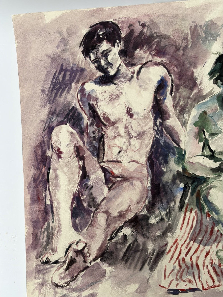 Watercolor, Germaine Nordmann, "summer At The Beach"-photo-3