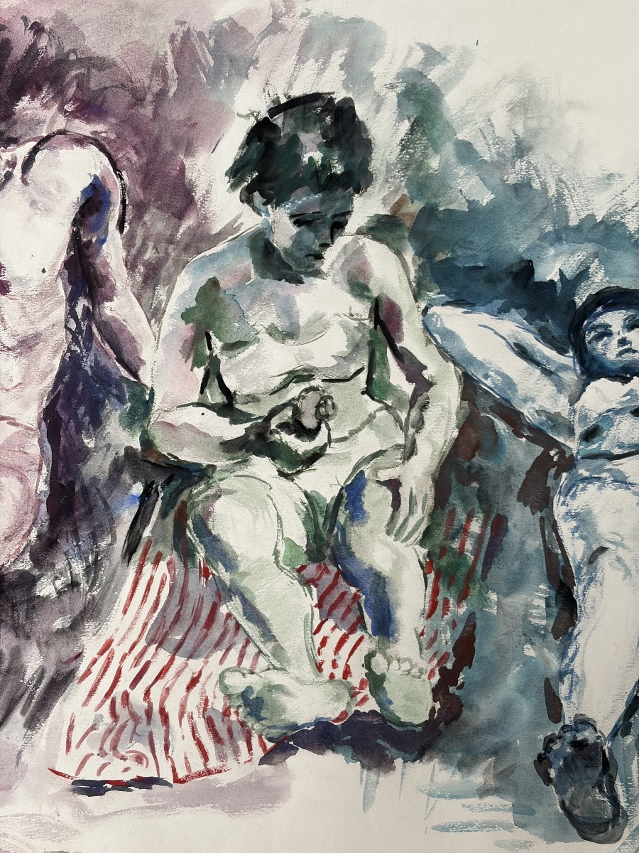 Watercolor, Germaine Nordmann, "summer At The Beach"-photo-4