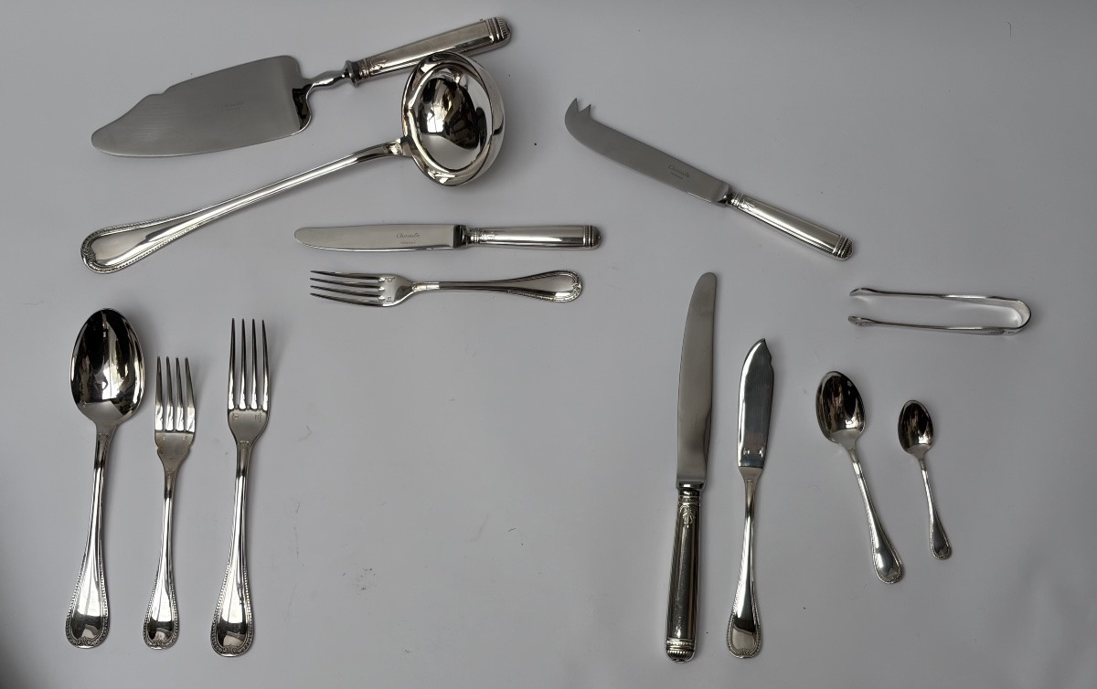 PARTIE DE MENAGERE EN METAL ARGENTÉ, CHRISTOFLE, MODELE MALMAISON-photo-2