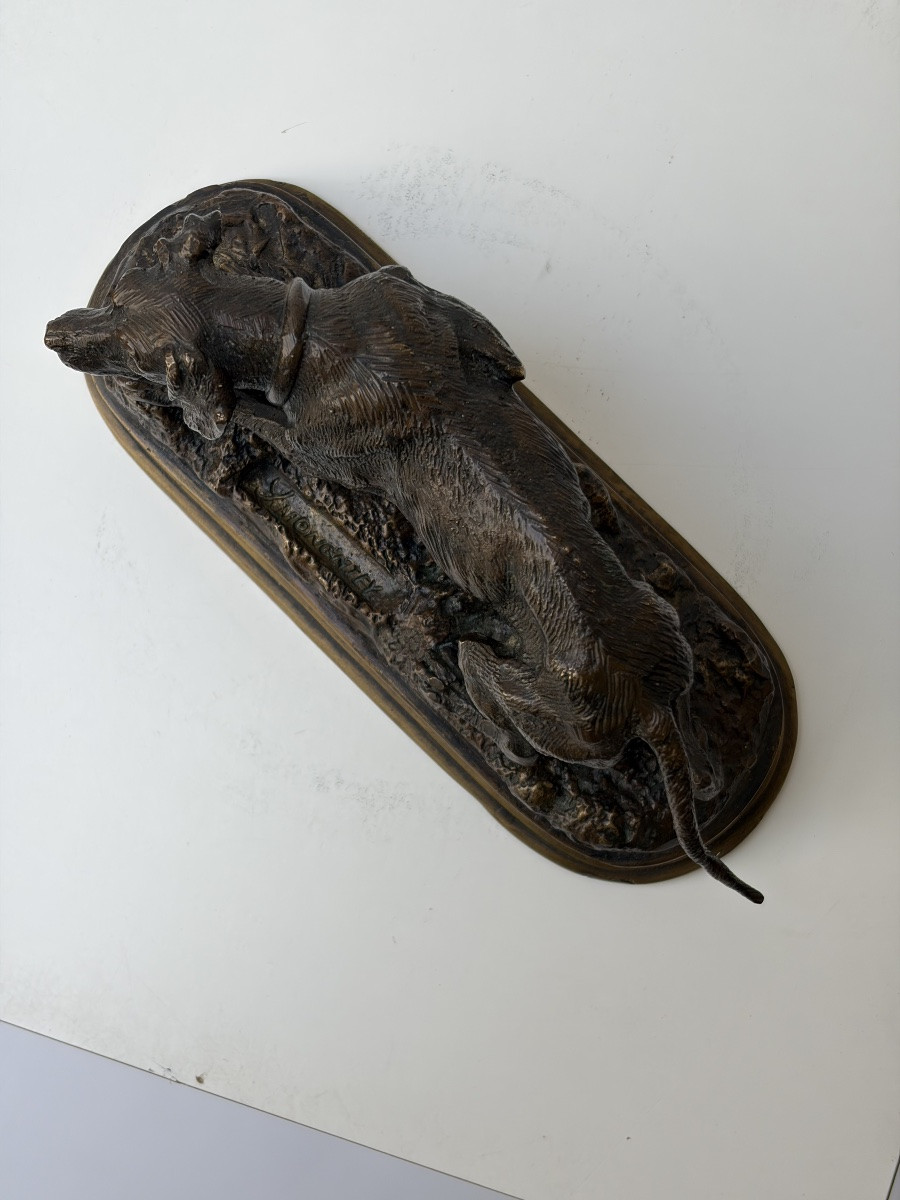 SUJET EN BRONZE, "CHIEN DE CHASSE", SIGNÉ Y. MONGNIEY-photo-2