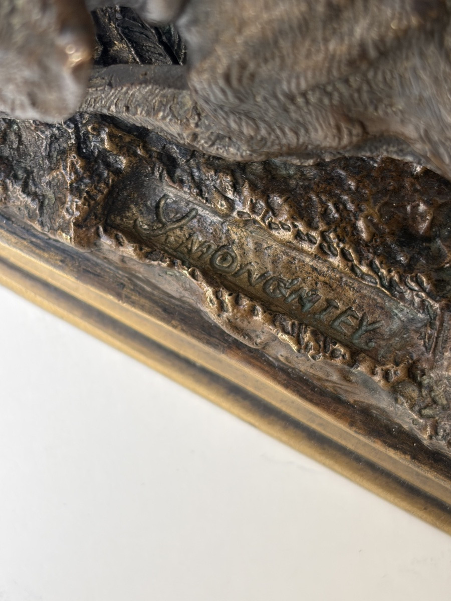 SUJET EN BRONZE, "CHIEN DE CHASSE", SIGNÉ Y. MONGNIEY-photo-2