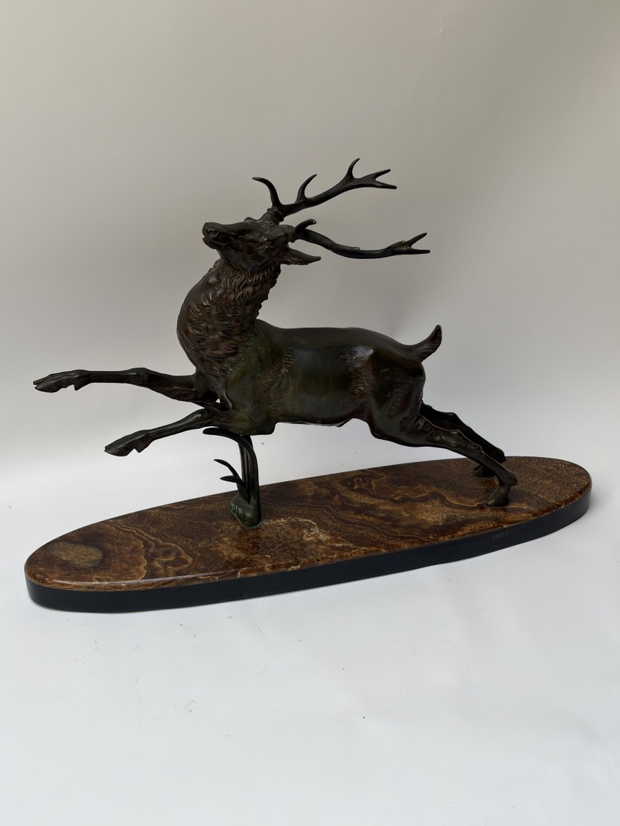 SUJET EN BRONZE, "LE CERF", SIGNÉ ERGET-photo-2