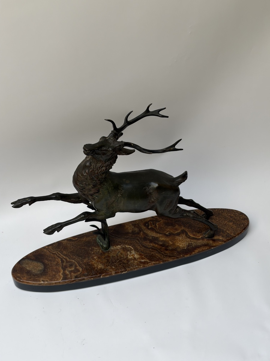 SUJET EN BRONZE, "LE CERF", SIGNÉ ERGET