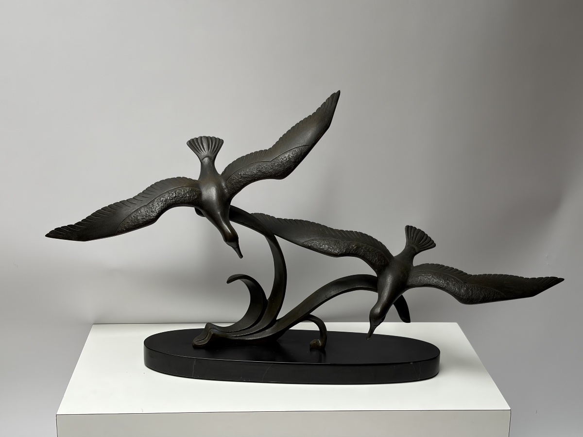 Bronze Sculpture, "seagulls Above A Wave," Charles Ruchot-photo-2