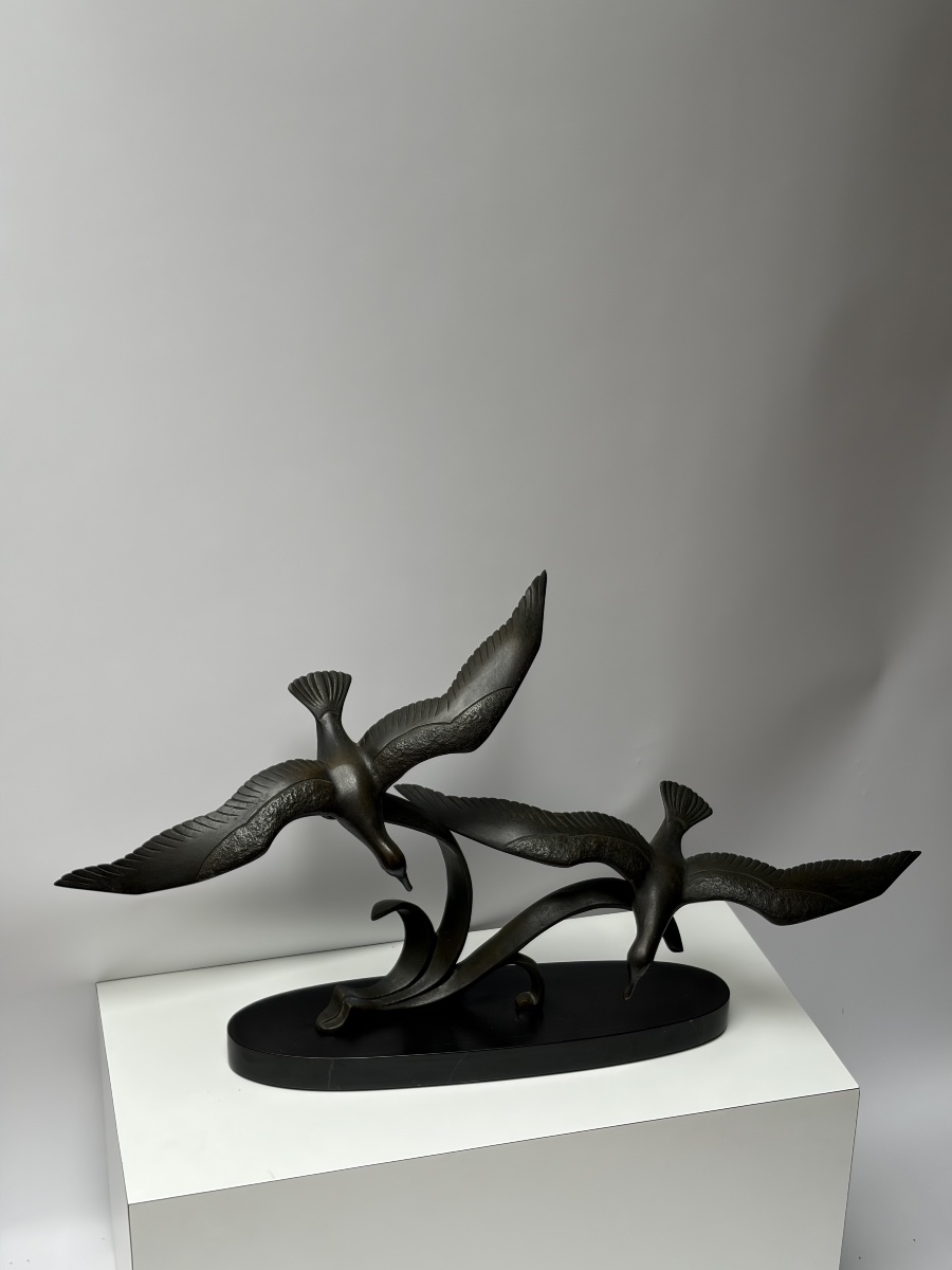 Bronze Sculpture, "seagulls Above A Wave," Charles Ruchot-photo-3