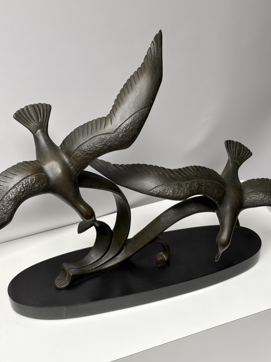 Bronze Sculpture, "seagulls Above A Wave," Charles Ruchot-photo-4