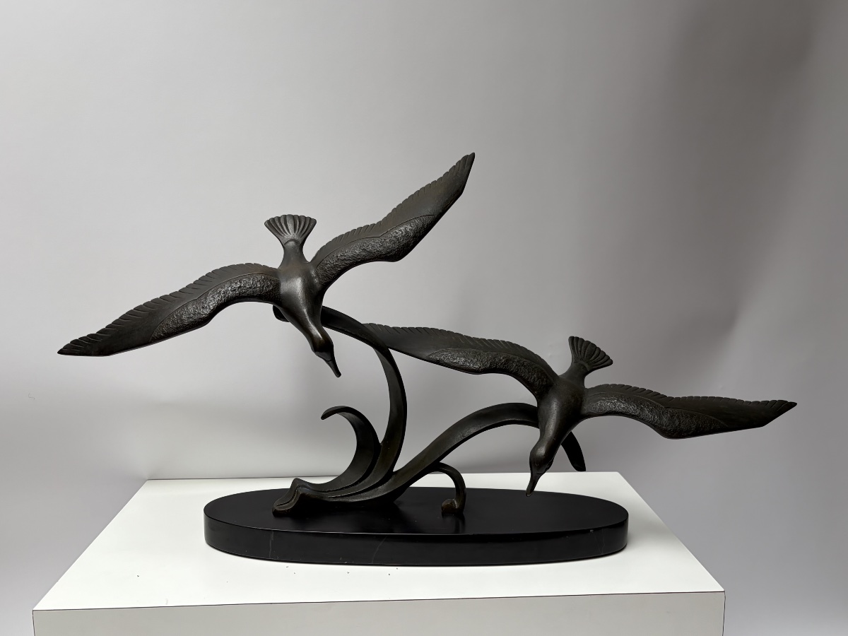 Bronze Sculpture, "seagulls Above A Wave," Charles Ruchot-photo-2
