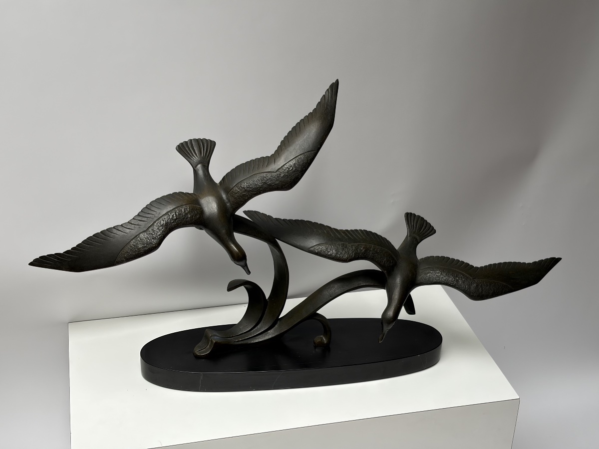 Bronze Sculpture, "seagulls Above A Wave," Charles Ruchot