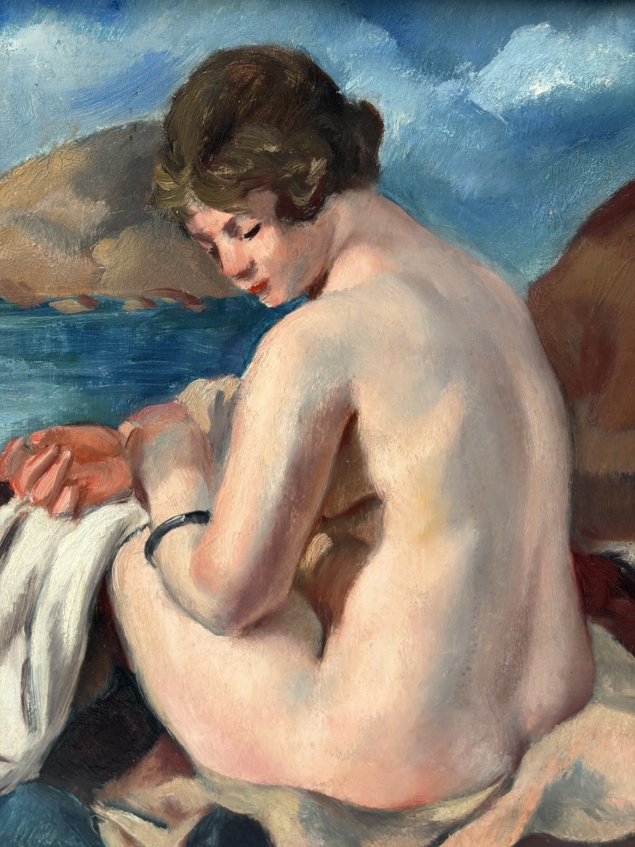 CHARLES KVAPIL, "FEMME AU BORD DE MER", HUILE SUR BOIS-photo-1