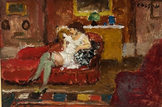 Oil On Wood, "the Woman In Green Stockings," Marcel Cosson-photo-2