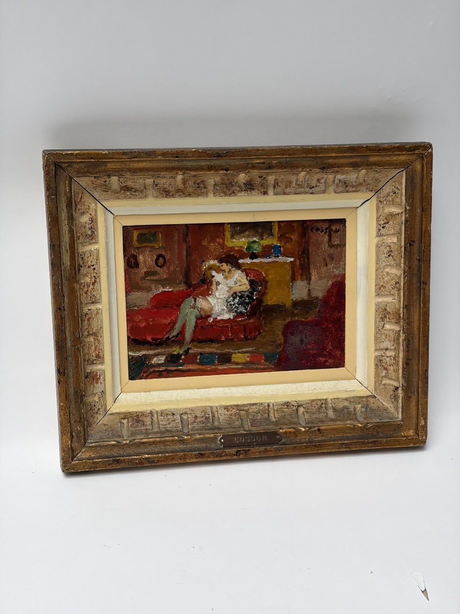 Oil On Wood, "the Woman In Green Stockings," Marcel Cosson-photo-3