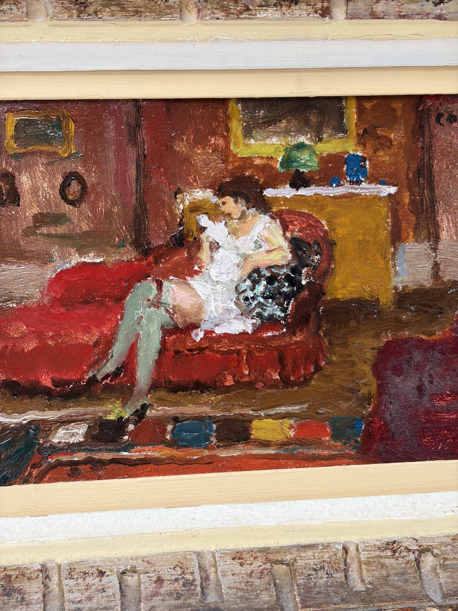 Oil On Wood, "the Woman In Green Stockings," Marcel Cosson-photo-4