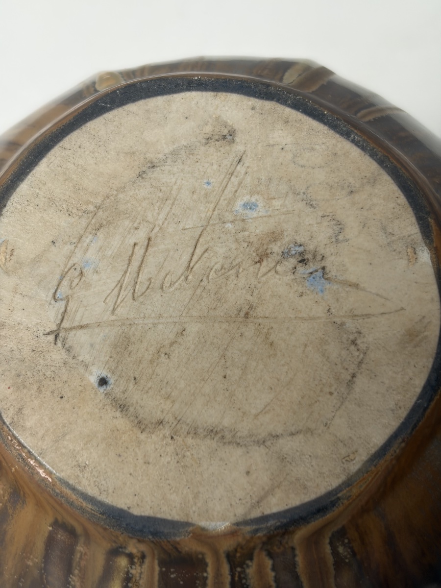 GILBERT MÉTÉNIER, VASE GODRONNÉ EN GRÈS ÉMAILLÉ-photo-1