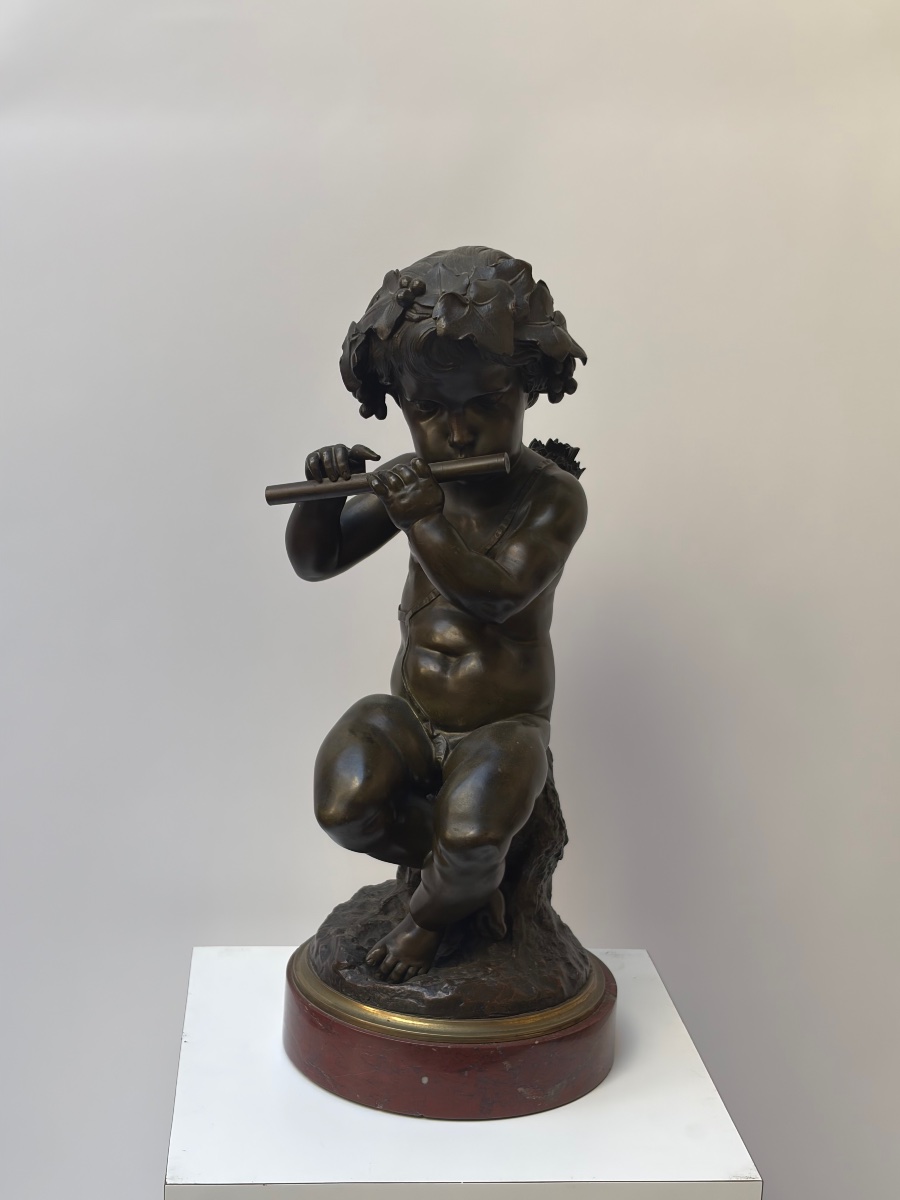 GRAND CHÉRUBIN MUSICIEN EN BRONZE PATINÉ, EPOQUE NAPOLEON III-photo-2