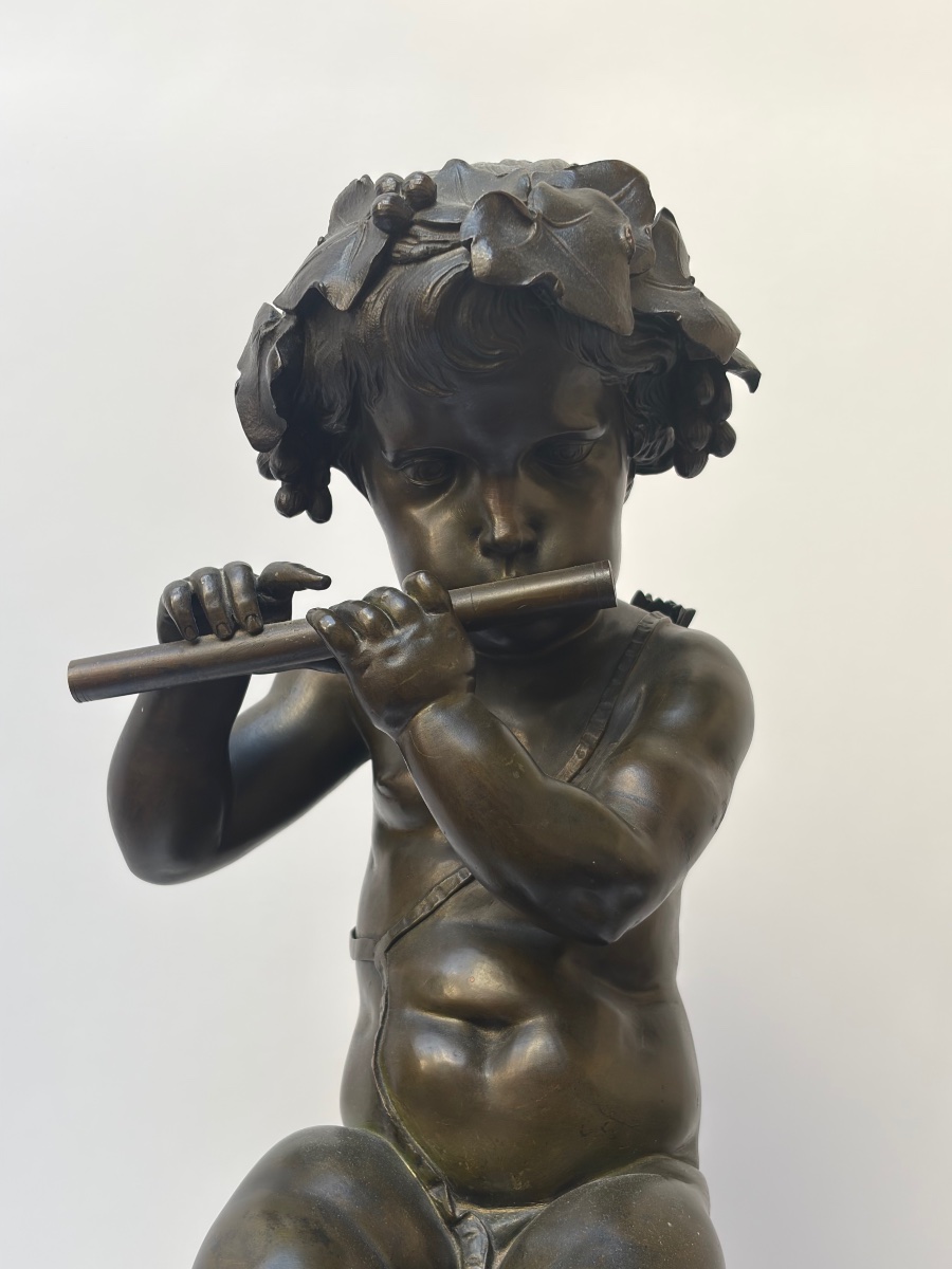 GRAND CHÉRUBIN MUSICIEN EN BRONZE PATINÉ, EPOQUE NAPOLEON III-photo-4