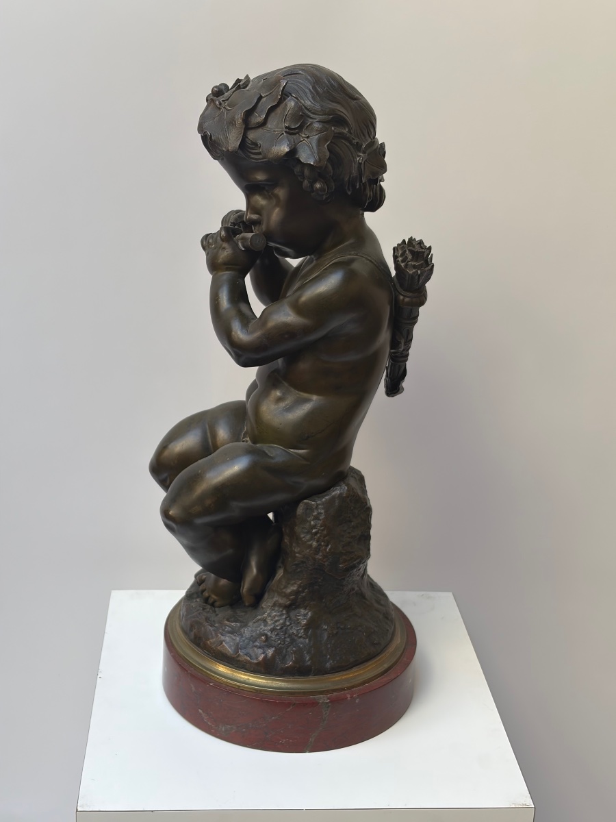GRAND CHÉRUBIN MUSICIEN EN BRONZE PATINÉ, EPOQUE NAPOLEON III-photo-1